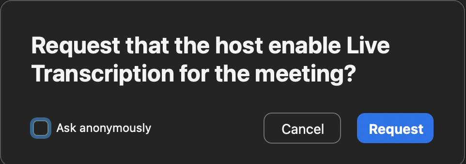 Zoom – Request Live&nbsp;Transcript